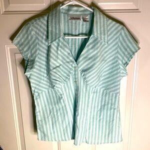 Millenium Striped Button Down SS EUC Pale Blue